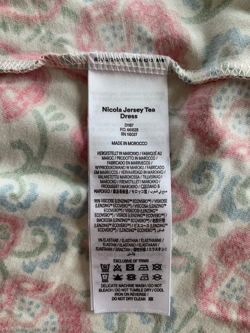 Boden Nicola Jersey Tea Dress Ivory Floral Garden Vine Ruffle Midi Sz 16-18L NEW - Picture 10 of 10